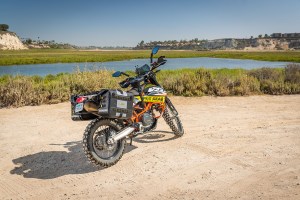 Picture showing SE-4050 Hurricane Adventure Saddlebags - mounted to KTM 690